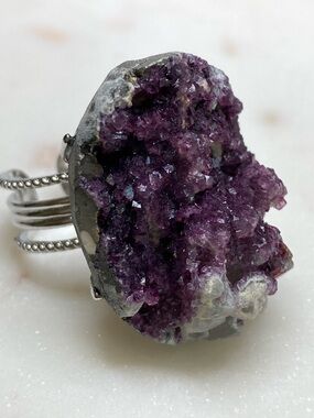 Purple Druzy Statement Ring - Sterling-Style Band
